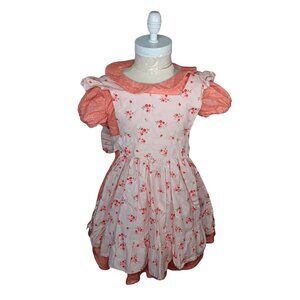 Fox & Heron Easter Dress Girls 4 Peach Floral Polka Dots Ruffled Sleeves Bow Ret